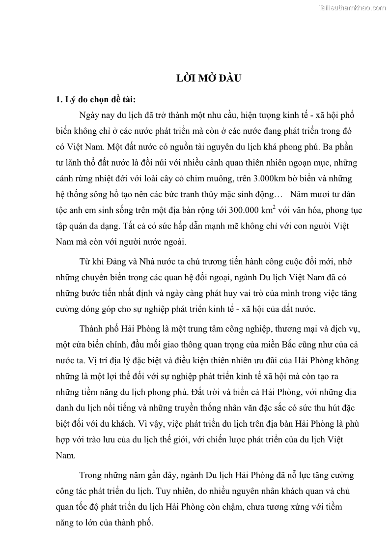 Khóa luận tốt nghiệp văn hóa du lịch Đề xuất một số giải pháp phát triển du lịch Hải Phòng giai đoạn 2011 – 2015 - 2 Trang 7