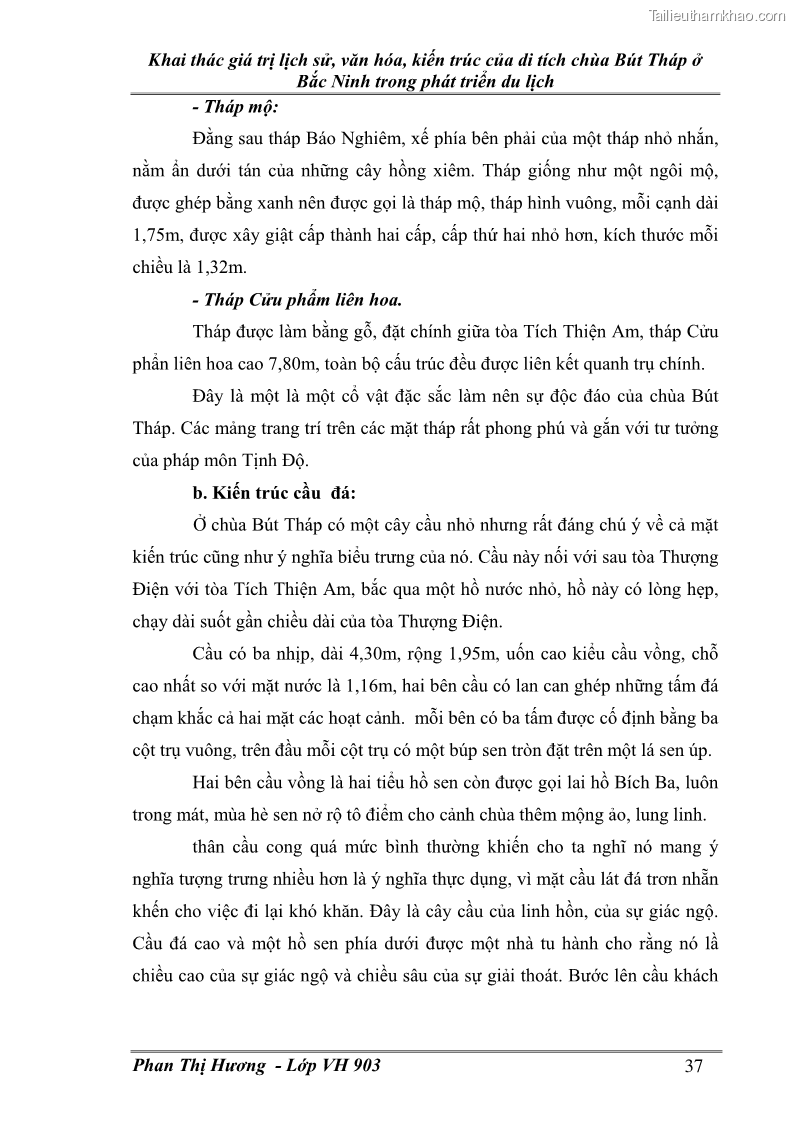 Khóa luận tốt nghiệp văn hóa du lịch Khai thác giá trị lịch sử, văn hóa, kiến trúc của di tích chùa Bút Tháp ở Bắc Ninh trong phát triển du lịch - 7 Trang 37