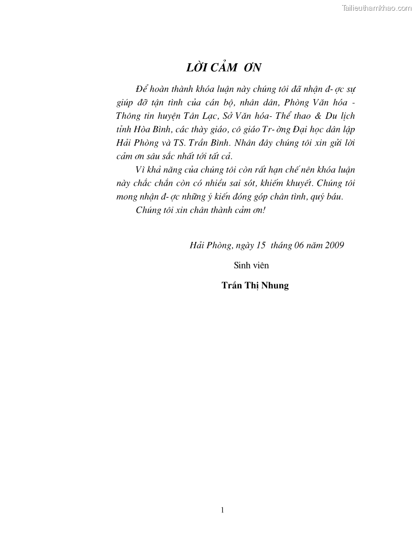 Khóa luận tốt nghiệp văn hóa du lịch Lễ hội Khai Hạ của người Mường ở Mường Bi với việc phát triển du lịch ở Tân Lạc, Hòa Bình - 1 Trang 1