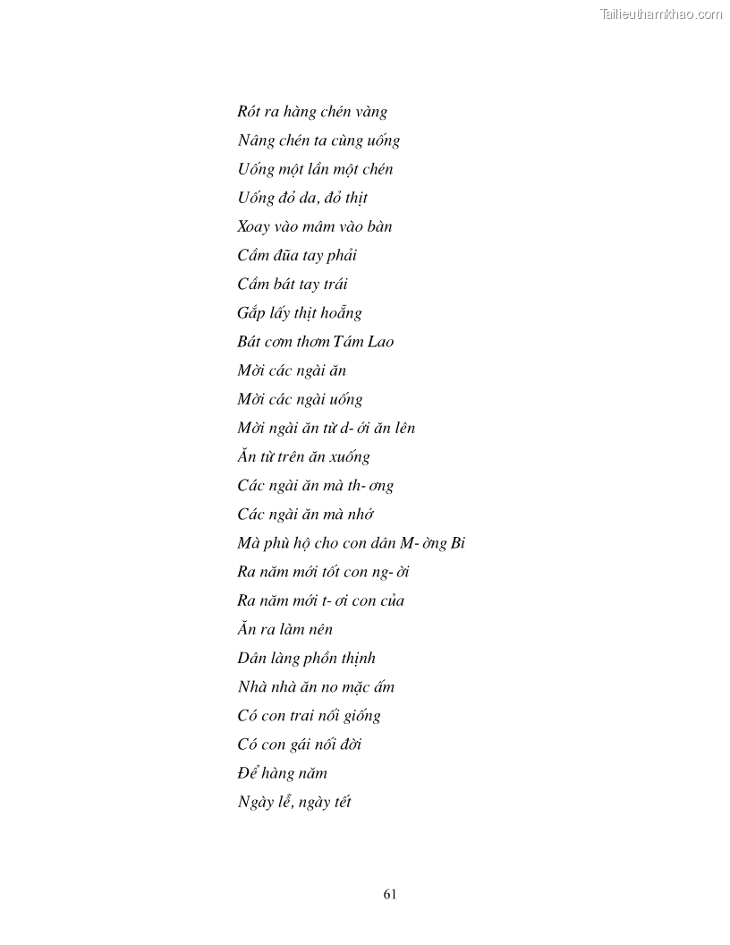 Khóa luận tốt nghiệp văn hóa du lịch Lễ hội Khai Hạ của người Mường ở Mường Bi với việc phát triển du lịch ở Tân Lạc, Hòa Bình - 11 Trang 61