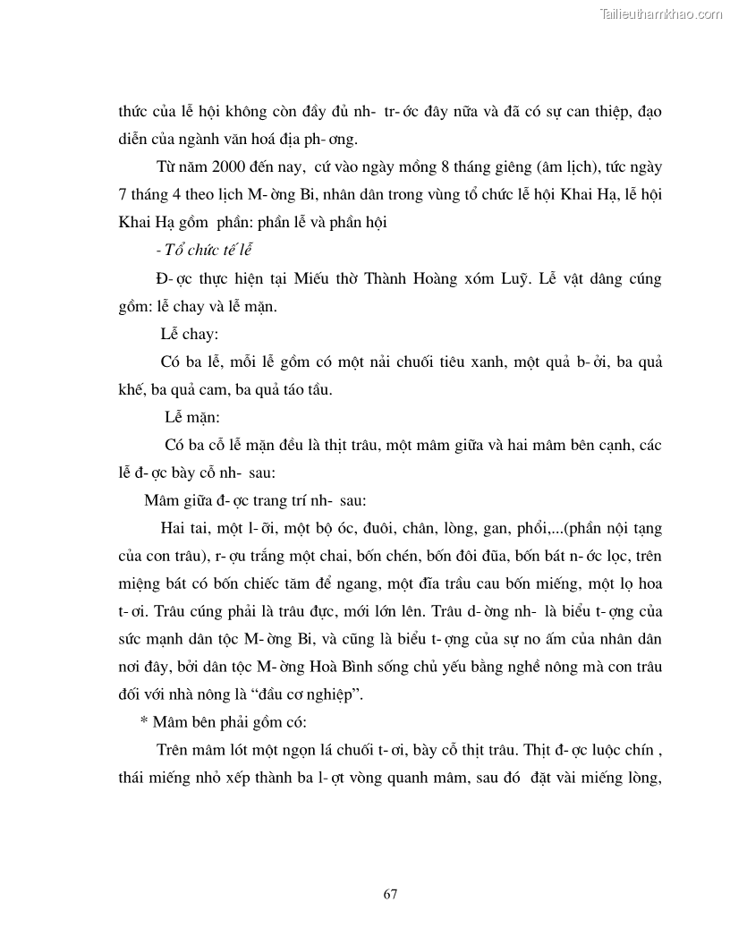 Khóa luận tốt nghiệp văn hóa du lịch Lễ hội Khai Hạ của người Mường ở Mường Bi với việc phát triển du lịch ở Tân Lạc, Hòa Bình - 12 Trang 67