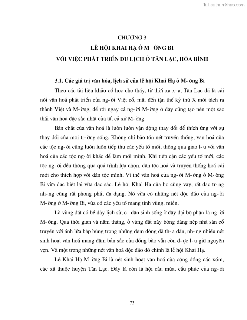 Khóa luận tốt nghiệp văn hóa du lịch Lễ hội Khai Hạ của người Mường ở Mường Bi với việc phát triển du lịch ở Tân Lạc, Hòa Bình - 13 Trang 73