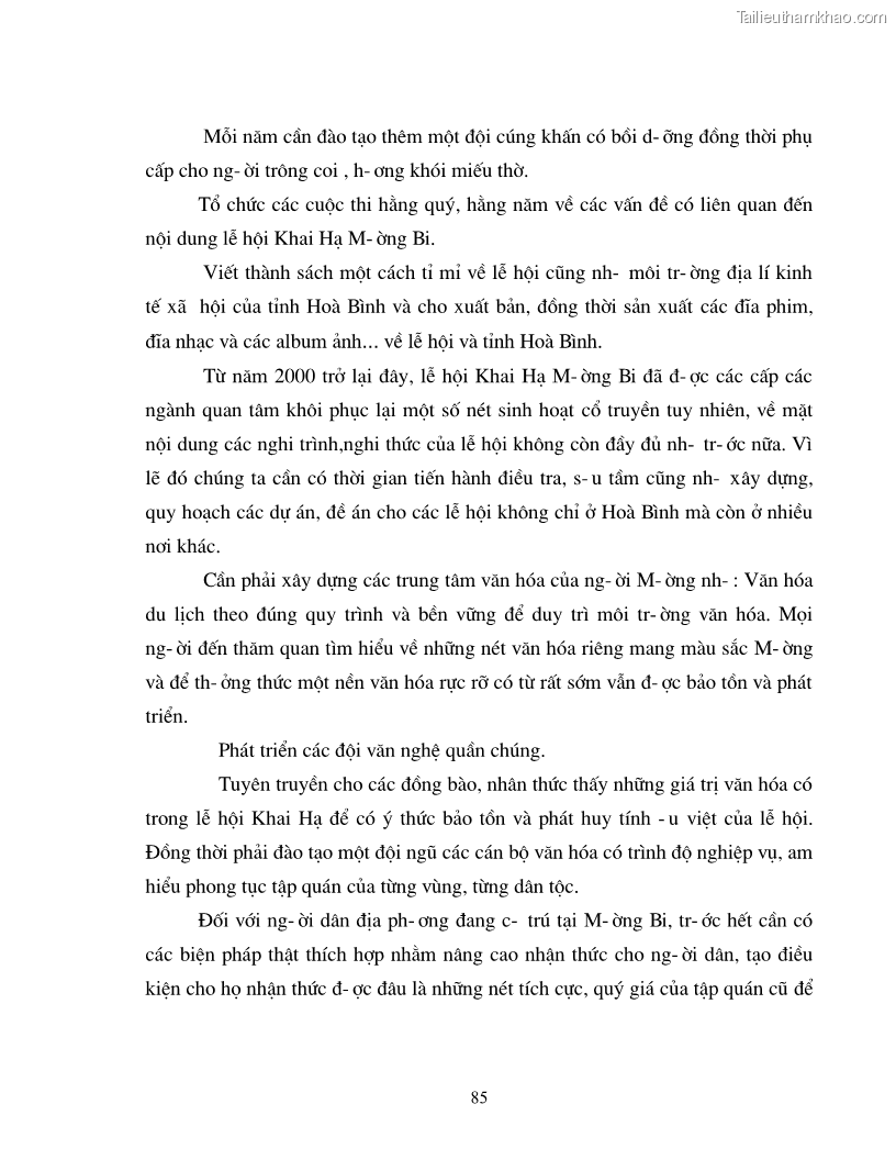 Khóa luận tốt nghiệp văn hóa du lịch Lễ hội Khai Hạ của người Mường ở Mường Bi với việc phát triển du lịch ở Tân Lạc, Hòa Bình - 15 Trang 85