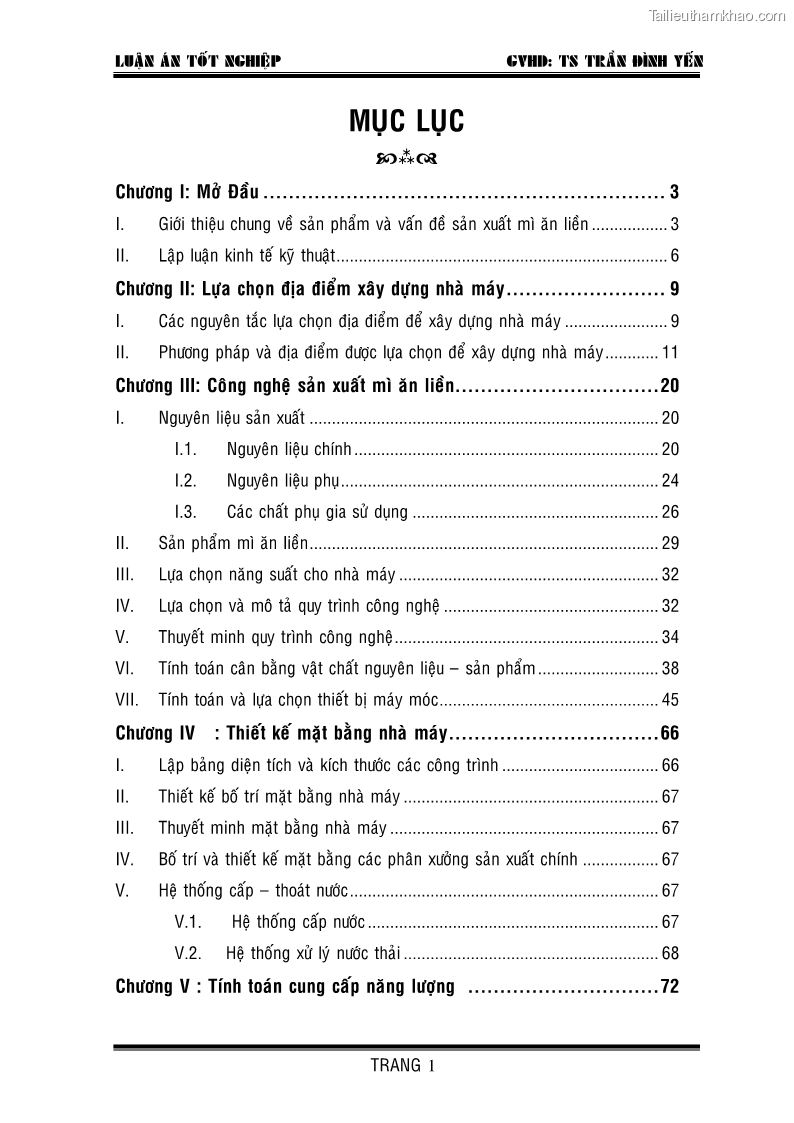 Khóa luận tốt nghiệp Thiết kế nhà máy sản xuất mì ăn liền - 1 Trang 1