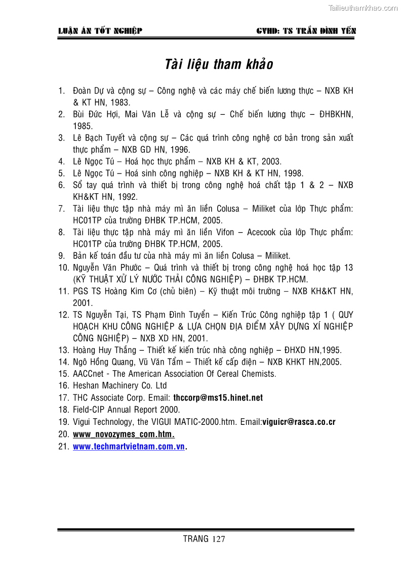 Khóa luận tốt nghiệp Thiết kế nhà máy sản xuất mì ăn liền - 22 Trang 127