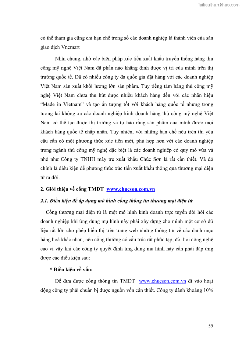 Khóa luận tốt nghiệp Ứng dụng thương mại điện tử trong hoạt động xúc tiến xuất khẩu tại công ty trách nhiệm hữu hạnh Mây tre xuất khẩu Chúc Sơn - 10 Trang 55