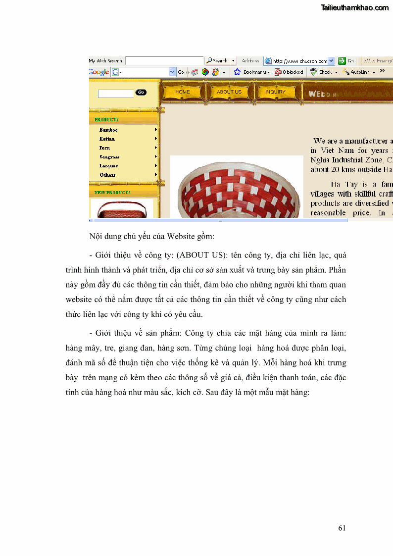 Khóa luận tốt nghiệp Ứng dụng thương mại điện tử trong hoạt động xúc tiến xuất khẩu tại công ty trách nhiệm hữu hạnh Mây tre xuất khẩu Chúc Sơn - 11 Trang 61