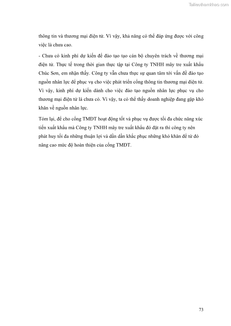 Khóa luận tốt nghiệp Ứng dụng thương mại điện tử trong hoạt động xúc tiến xuất khẩu tại công ty trách nhiệm hữu hạnh Mây tre xuất khẩu Chúc Sơn - 13 Trang 73