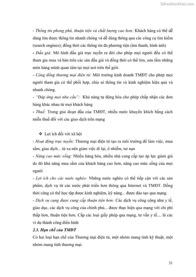 Khóa luận tốt nghiệp Ứng dụng thương mại điện tử trong hoạt động xúc tiến xuất khẩu tại công ty trách nhiệm hữu hạnh Mây tre xuất khẩu Chúc Sơn - 6 Trang 31
