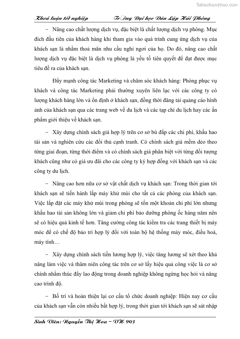 Khóa luận tốt nghiệp văn hóa du lịch Một số giải pháp nhằm nâng cao chất lượng dịch vụ phòng tại khách sạn Ngôi Sao Hải Phòng - 11 Trang 61