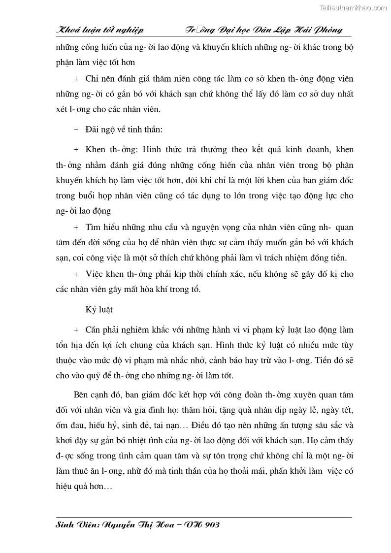 Khóa luận tốt nghiệp văn hóa du lịch Một số giải pháp nhằm nâng cao chất lượng dịch vụ phòng tại khách sạn Ngôi Sao Hải Phòng - 12 Trang 67