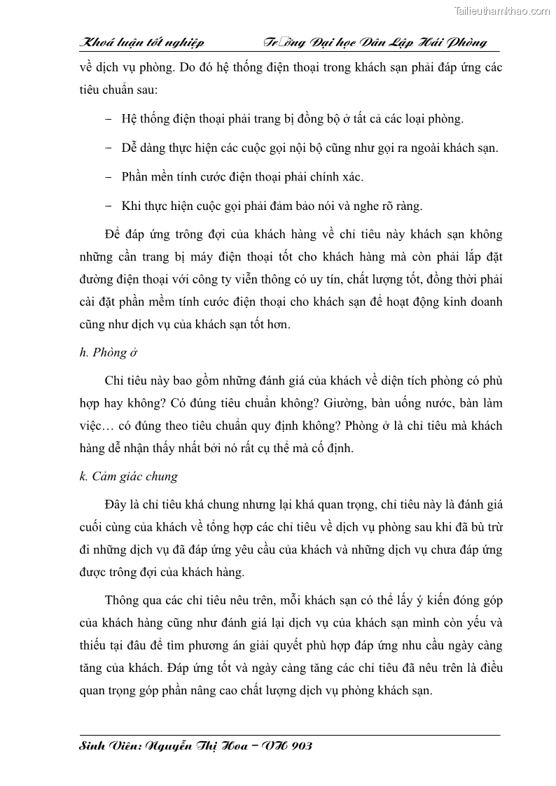 Khóa luận tốt nghiệp văn hóa du lịch Một số giải pháp nhằm nâng cao chất lượng dịch vụ phòng tại khách sạn Ngôi Sao Hải Phòng - 5 Trang 25