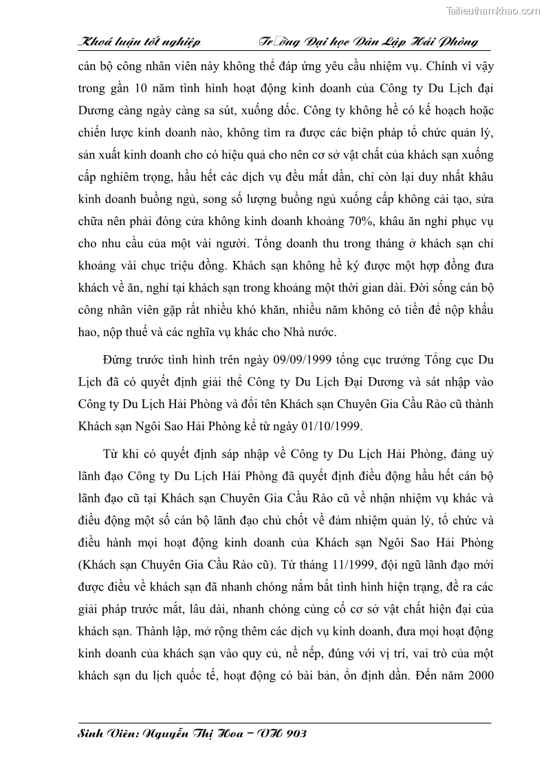 Khóa luận tốt nghiệp văn hóa du lịch Một số giải pháp nhằm nâng cao chất lượng dịch vụ phòng tại khách sạn Ngôi Sao Hải Phòng - 7 Trang 37