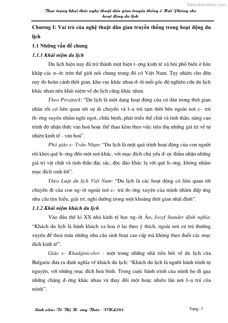 Khóa luận tốt nghiệp văn hóa du lịch Thực trạng khai thác nghệ thuật dân gian truyền thống ở Hải Phòng cho hoạt động du lịch - 2 Trang 7