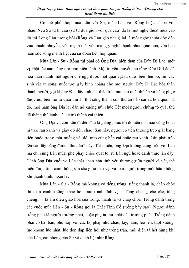 Khóa luận tốt nghiệp văn hóa du lịch Thực trạng khai thác nghệ thuật dân gian truyền thống ở Hải Phòng cho hoạt động du lịch - 7 Trang 37