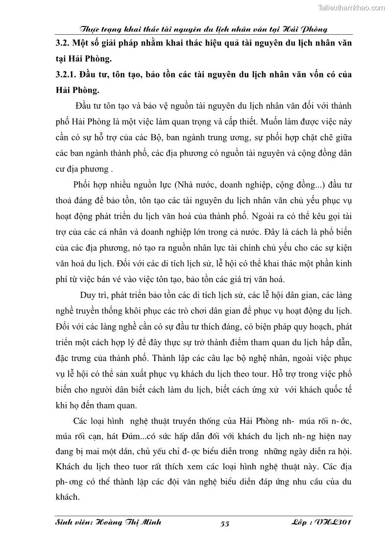 Khóa luận tốt nghiệp văn hóa du lịch Thực trạng khai thác tài nguyên du lịch nhân văn tại Hải Phòng - 10 Trang 55