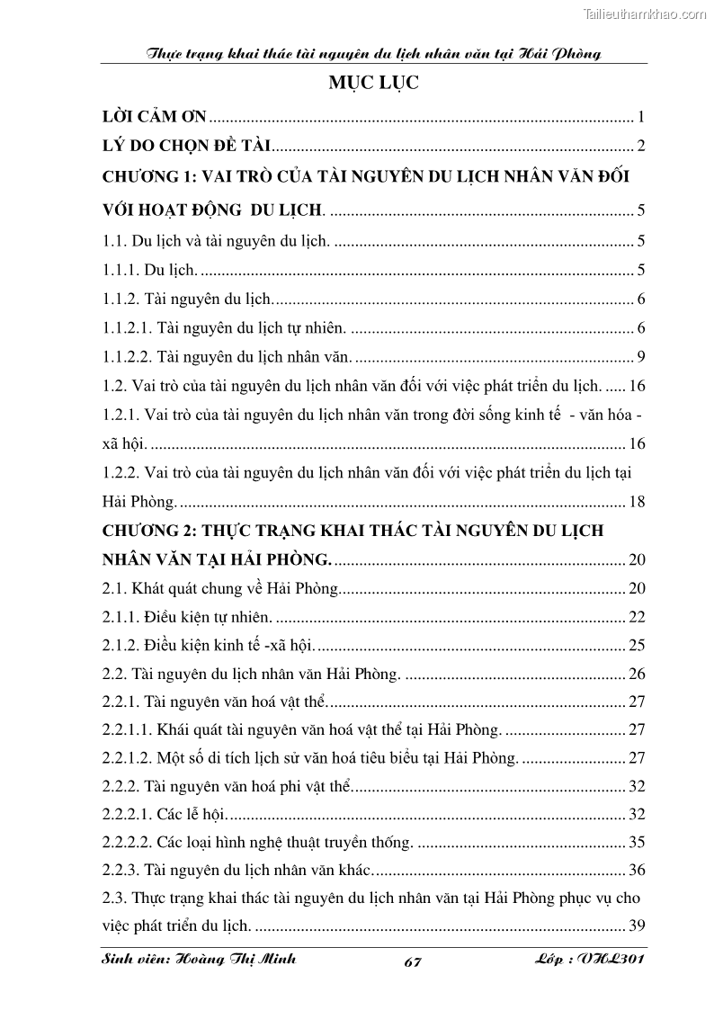 Khóa luận tốt nghiệp văn hóa du lịch Thực trạng khai thác tài nguyên du lịch nhân văn tại Hải Phòng - 12 Trang 67