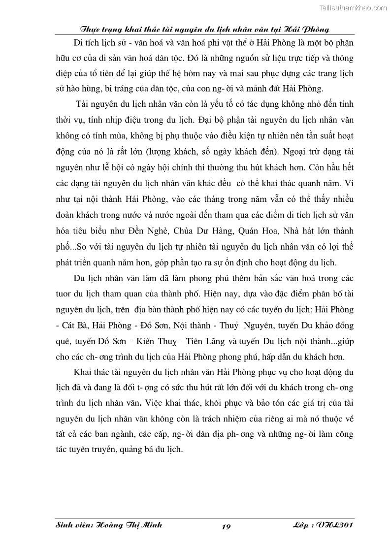 Khóa luận tốt nghiệp văn hóa du lịch Thực trạng khai thác tài nguyên du lịch nhân văn tại Hải Phòng - 4 Trang 19