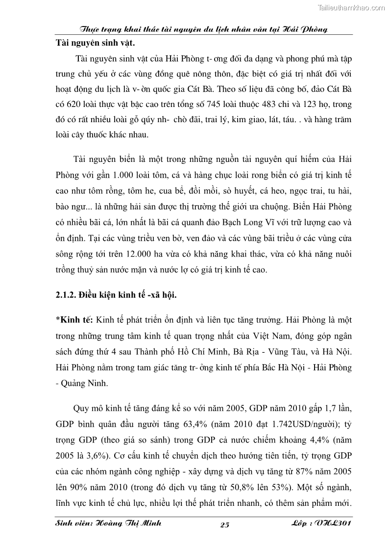 Khóa luận tốt nghiệp văn hóa du lịch Thực trạng khai thác tài nguyên du lịch nhân văn tại Hải Phòng - 5 Trang 25