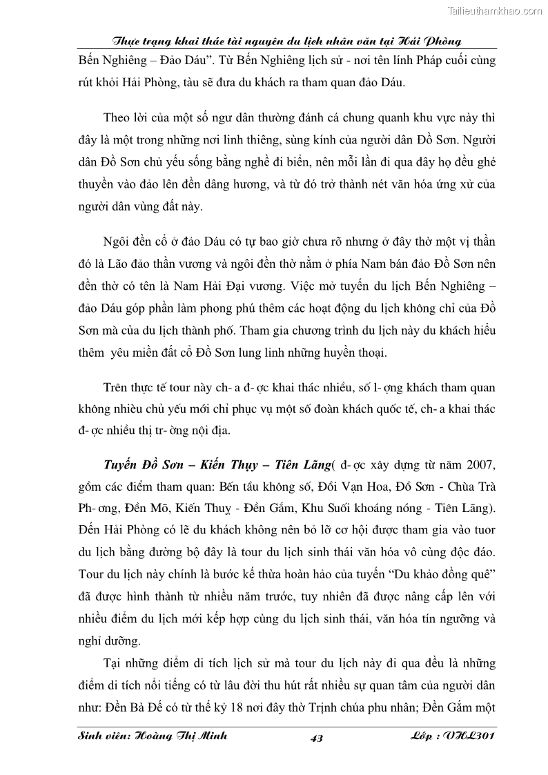 Khóa luận tốt nghiệp văn hóa du lịch Thực trạng khai thác tài nguyên du lịch nhân văn tại Hải Phòng - 8 Trang 43