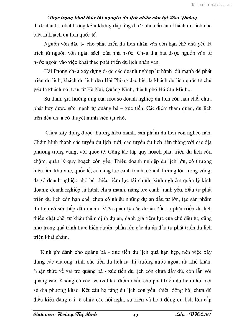 Khóa luận tốt nghiệp văn hóa du lịch Thực trạng khai thác tài nguyên du lịch nhân văn tại Hải Phòng - 9 Trang 49