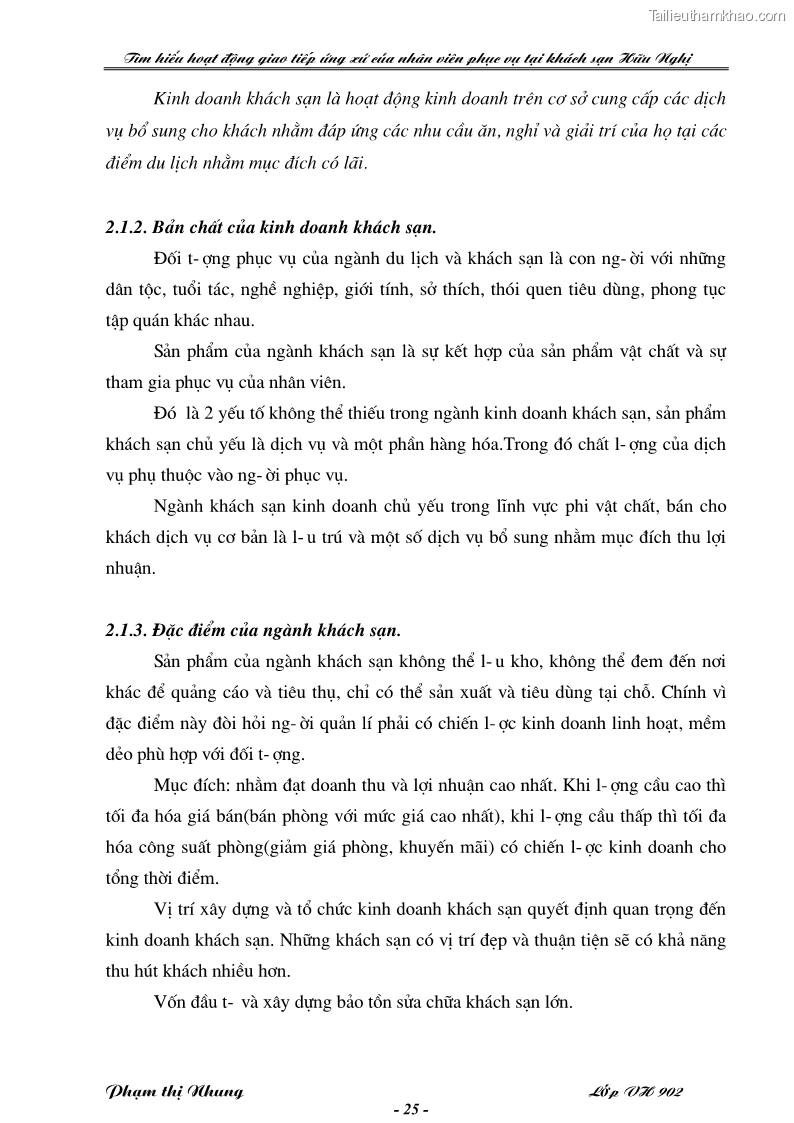 Khóa luận tốt nghiệp văn hóa du lịch Tìm hiểu hoạt động giao tiếp ứng xử của nhân viên phục vụ tại khách sạn Hữu Nghị - 5 Trang 25