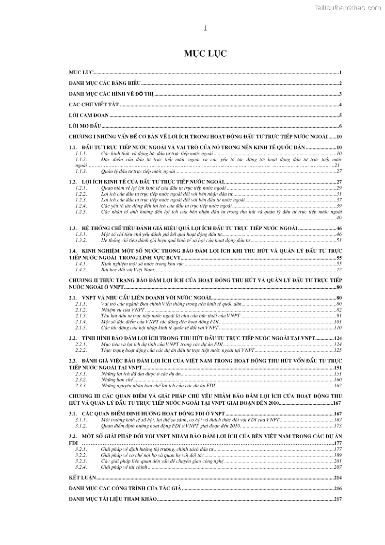 Luận án tiến sĩ kinh tế Bảo đảm lợi ích của bên Việt Nam trong thu hút và quản lý đầu tư trực tiếp nước ngoài ở Tổng công ty Bưu chính Viễn thông Việt Nam - 1 Trang 1