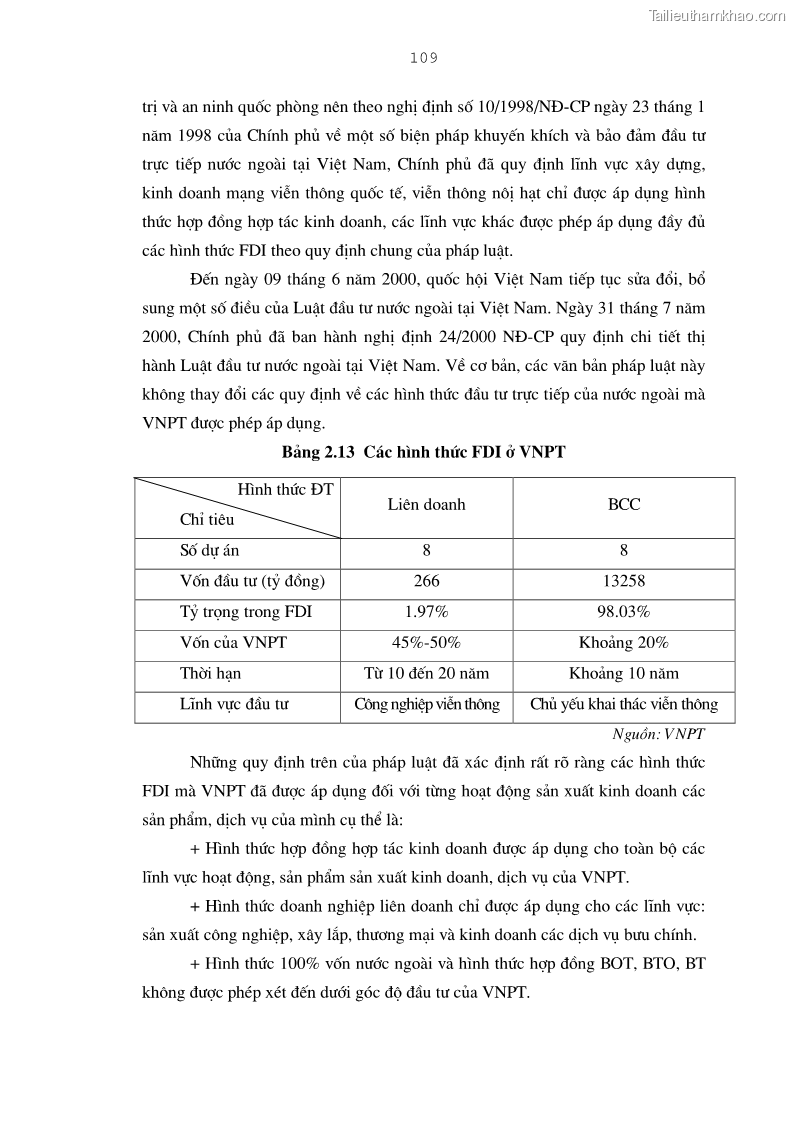 Luận án tiến sĩ kinh tế Bảo đảm lợi ích của bên Việt Nam trong thu hút và quản lý đầu tư trực tiếp nước ngoài ở Tổng công ty Bưu chính Viễn thông Việt Nam - 19 Trang 109