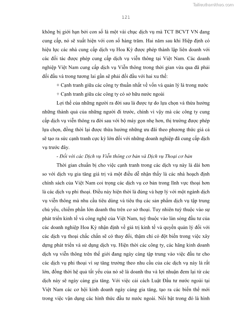Luận án tiến sĩ kinh tế Bảo đảm lợi ích của bên Việt Nam trong thu hút và quản lý đầu tư trực tiếp nước ngoài ở Tổng công ty Bưu chính Viễn thông Việt Nam - 21 Trang 121