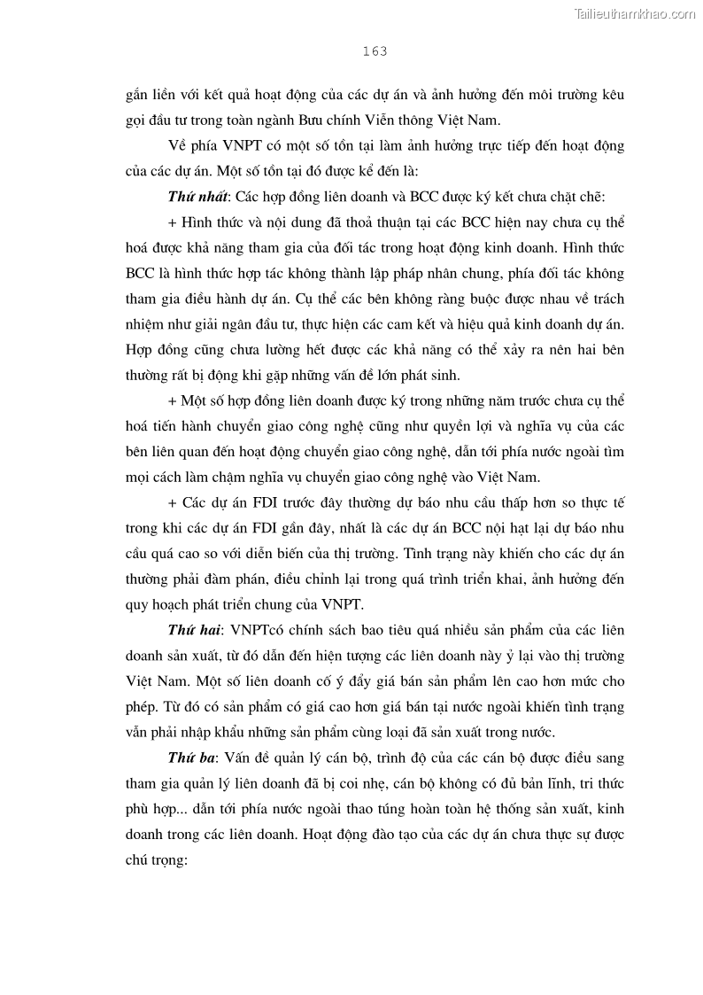 Luận án tiến sĩ kinh tế Bảo đảm lợi ích của bên Việt Nam trong thu hút và quản lý đầu tư trực tiếp nước ngoài ở Tổng công ty Bưu chính Viễn thông Việt Nam - 28 Trang 163