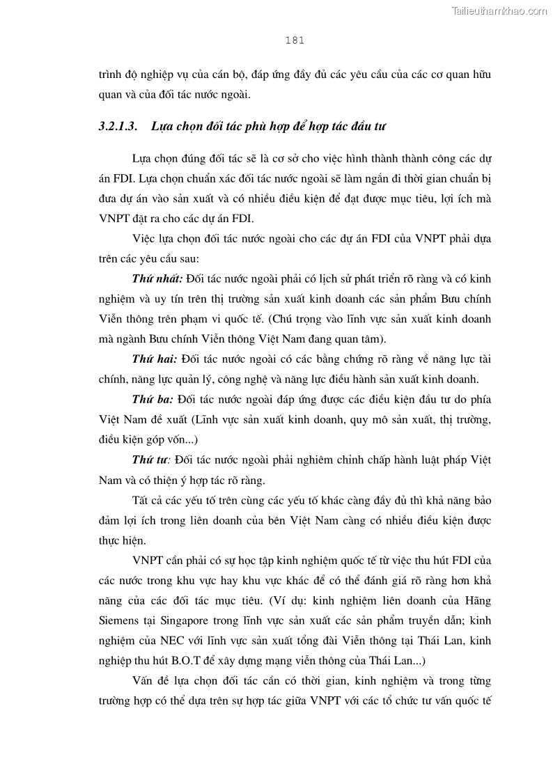 Luận án tiến sĩ kinh tế Bảo đảm lợi ích của bên Việt Nam trong thu hút và quản lý đầu tư trực tiếp nước ngoài ở Tổng công ty Bưu chính Viễn thông Việt Nam - 31 Trang 181