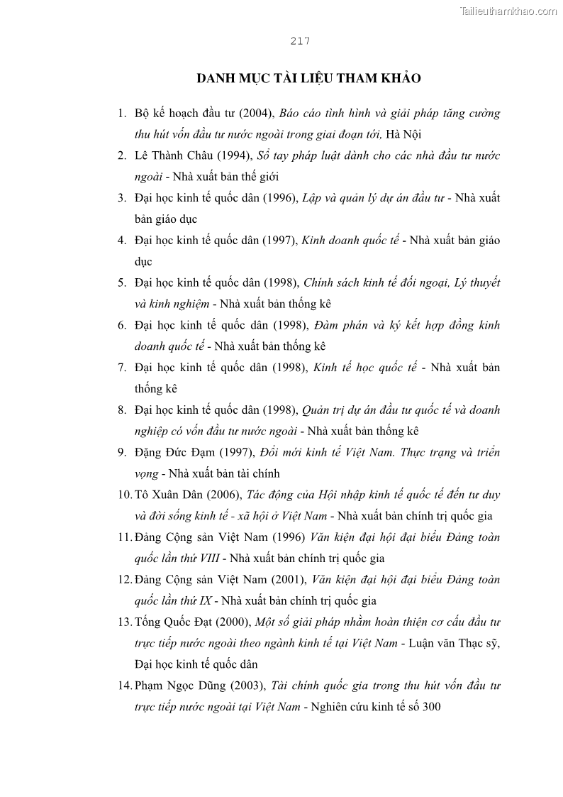 Luận án tiến sĩ kinh tế Bảo đảm lợi ích của bên Việt Nam trong thu hút và quản lý đầu tư trực tiếp nước ngoài ở Tổng công ty Bưu chính Viễn thông Việt Nam - 37 Trang 217