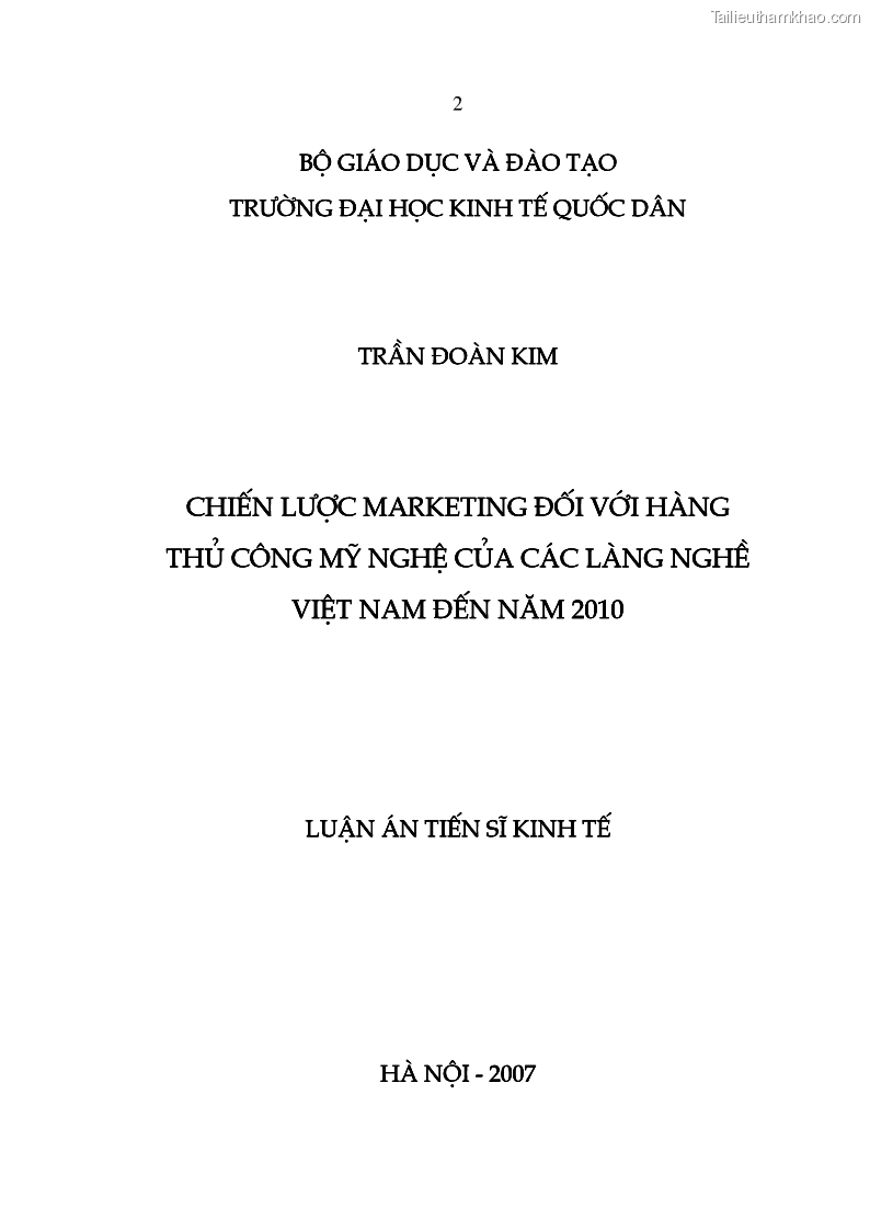 Luận án tiến sĩ kinh tế Chiến lược Marketing đối với hàng thủ công mỹ nghệ của các làng nghề - 1 Trang 1