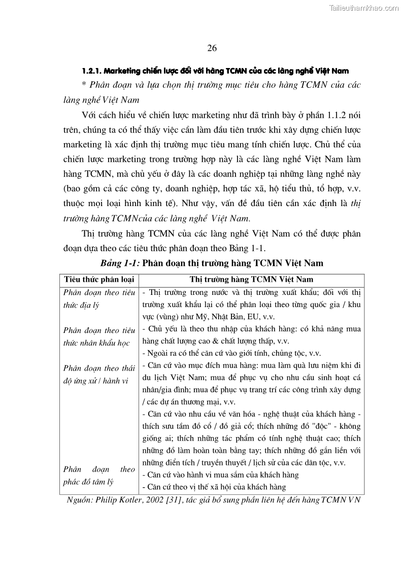 Luận án tiến sĩ kinh tế Chiến lược Marketing đối với hàng thủ công mỹ nghệ của các làng nghề - 5 Trang 25