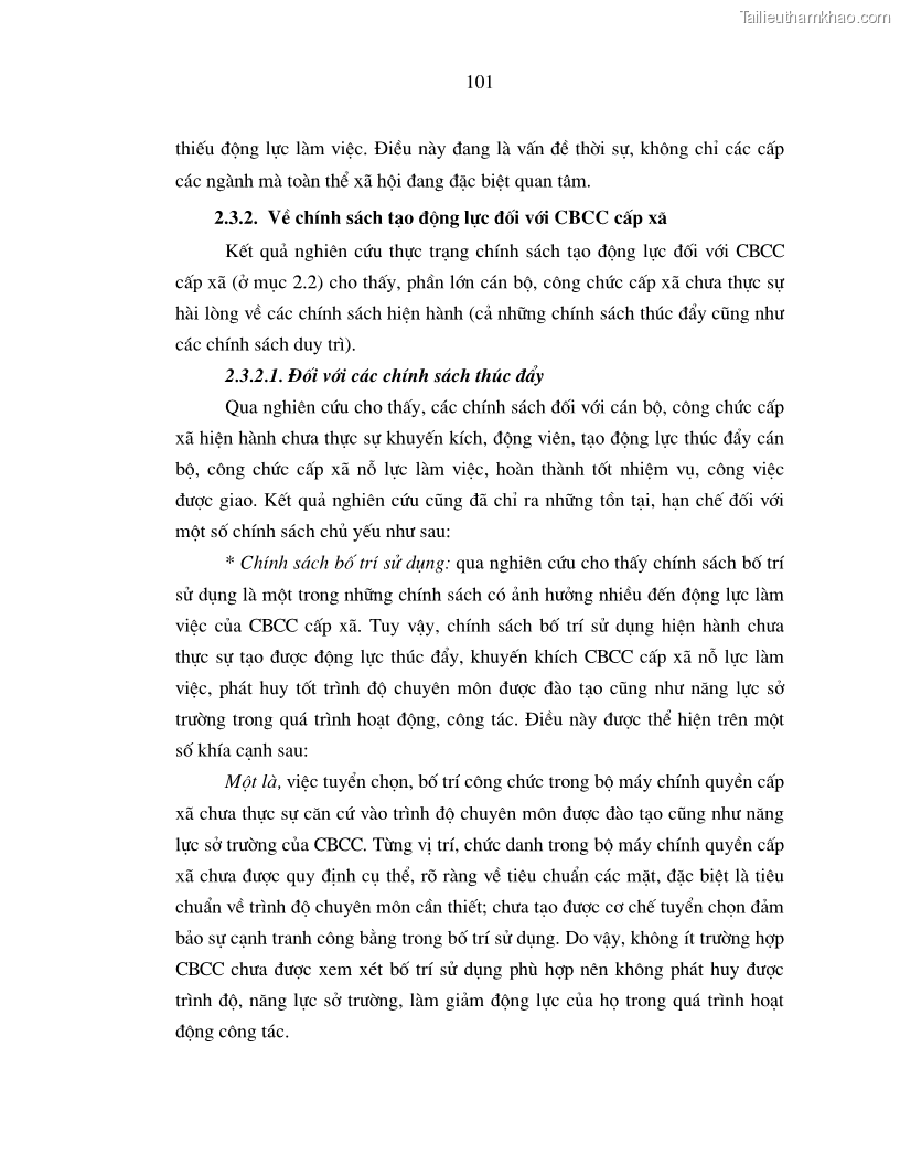 Luận án tiến sĩ kinh tế Chính sách tạo động lực cho cán bộ công chức cấp xã Nghiên cứu trên địa bàn tỉnh Nghệ An - 19 Trang 109