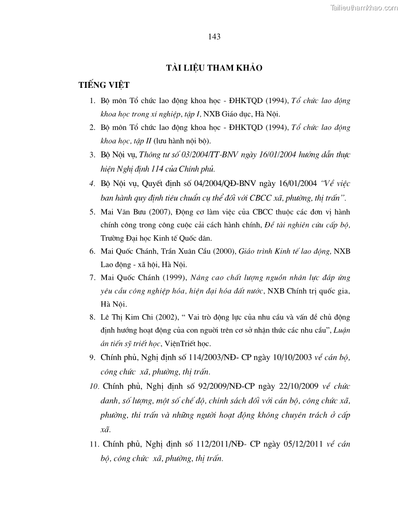 Luận án tiến sĩ kinh tế Chính sách tạo động lực cho cán bộ công chức cấp xã Nghiên cứu trên địa bàn tỉnh Nghệ An - 26 Trang 151