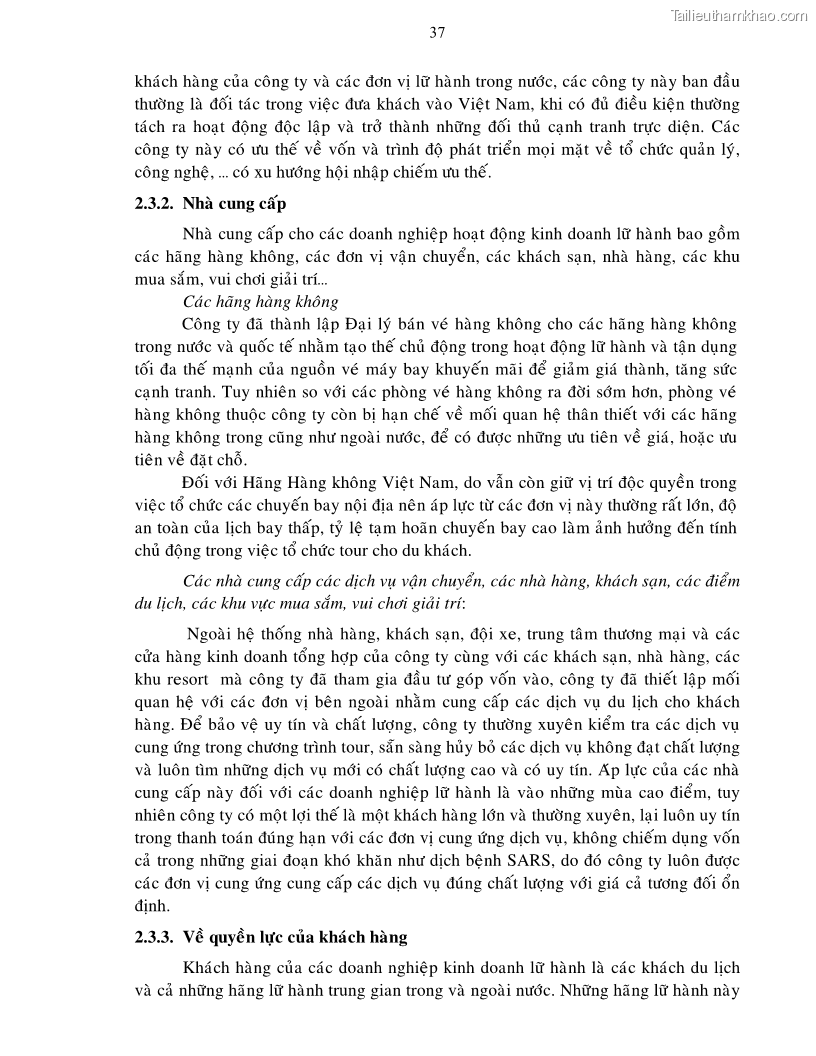 Luận văn thạc sĩ Nâng cao năng lực cạnh tranh nhằm mở rộng thị trường du lịch cho Công ty Dịch vụ Du lịch Bến Thành đến năm 2010 - 7 Trang 37