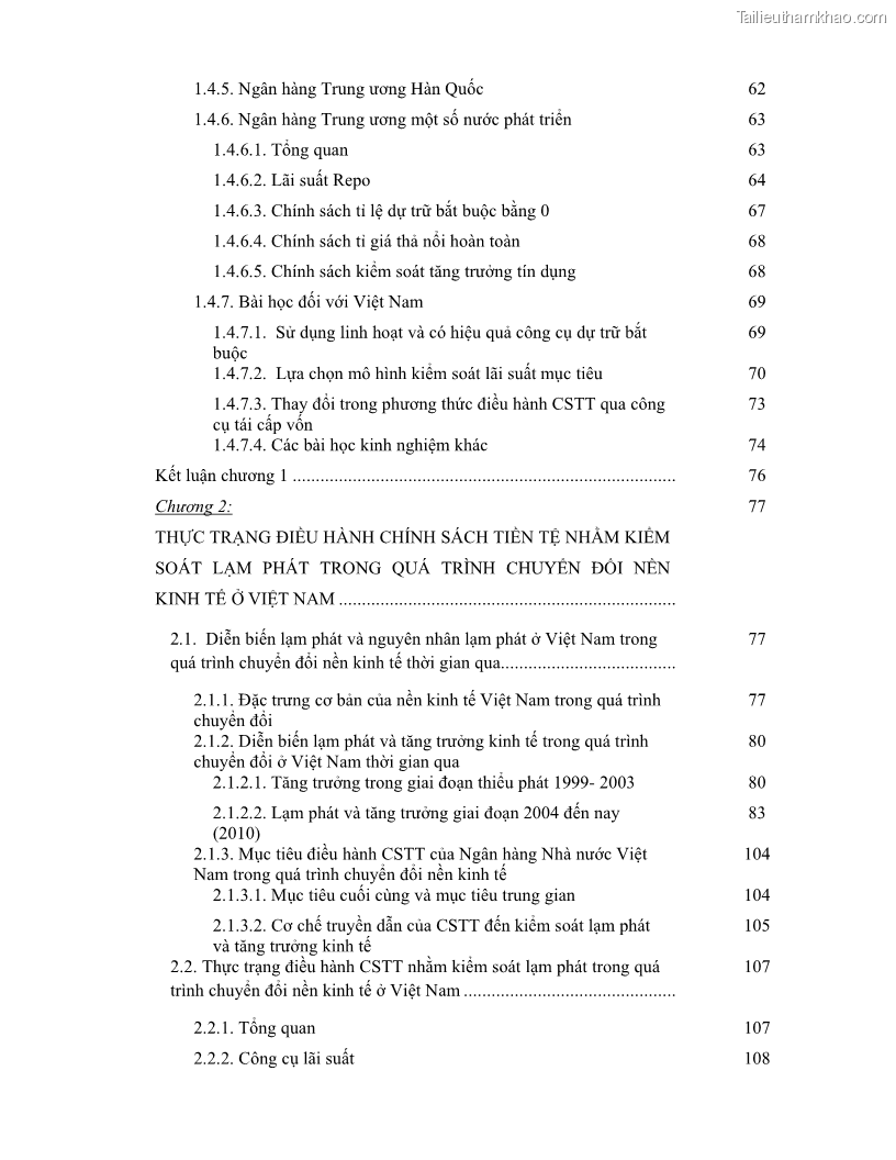 Luận án tiến sĩ kinh tế Điều hành chính sách tiền tệ nhằm kiểm soát lạm phát trong quá trình chuyển đổi nền kinh tế ở Việt Nam - 2 Trang 7