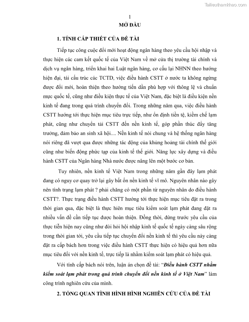 Luận án tiến sĩ kinh tế Điều hành chính sách tiền tệ nhằm kiểm soát lạm phát trong quá trình chuyển đổi nền kinh tế ở Việt Nam - 3 Trang 13