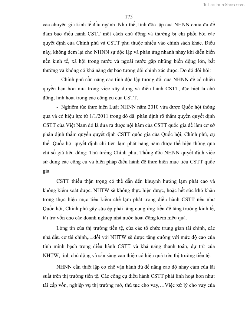 Luận án tiến sĩ kinh tế Điều hành chính sách tiền tệ nhằm kiểm soát lạm phát trong quá trình chuyển đổi nền kinh tế ở Việt Nam - 32 Trang 187