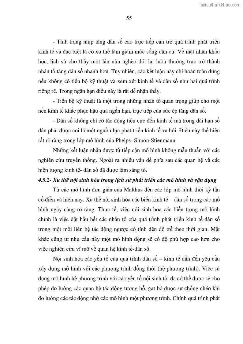 Luận án tiến sĩ kinh tế Hệ thống mô hình đánh giá sự phù hợp của quá trình phát triển dân số - kinh tế Việt Nam - 10 Trang 55