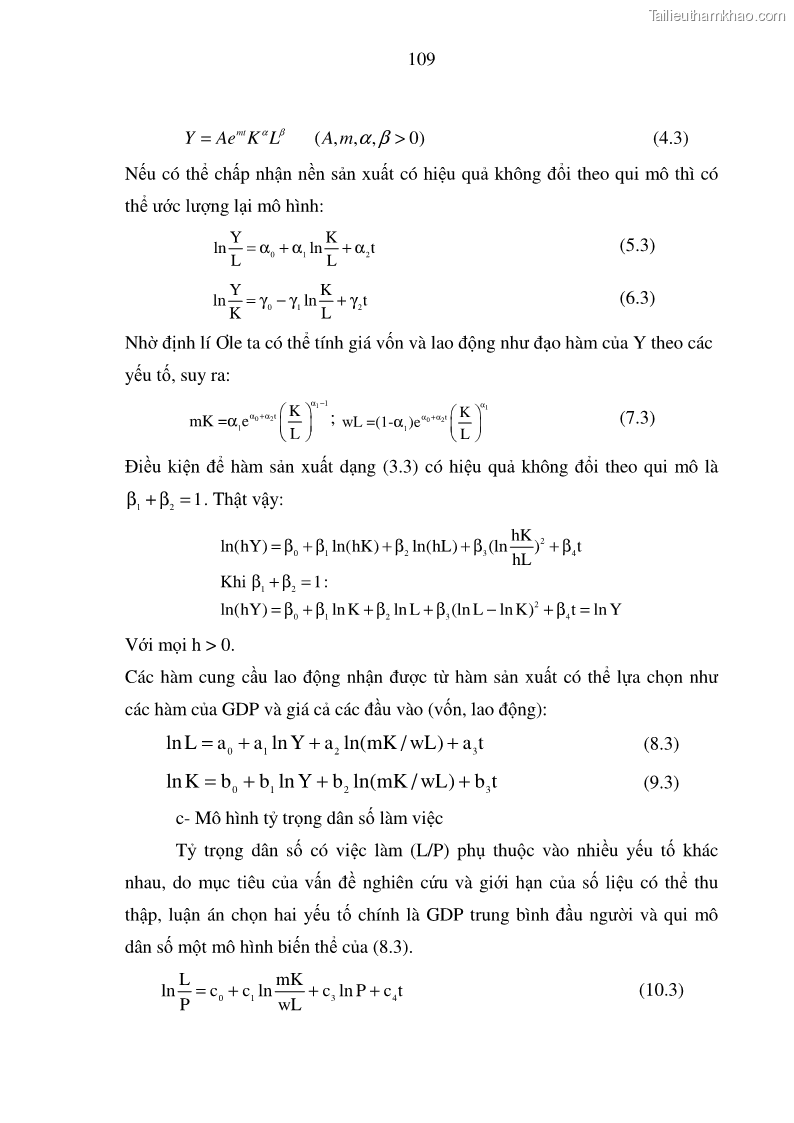 Luận án tiến sĩ kinh tế Hệ thống mô hình đánh giá sự phù hợp của quá trình phát triển dân số - kinh tế Việt Nam - 19 Trang 109