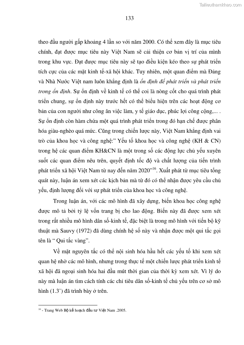 Luận án tiến sĩ kinh tế Hệ thống mô hình đánh giá sự phù hợp của quá trình phát triển dân số - kinh tế Việt Nam - 23 Trang 133