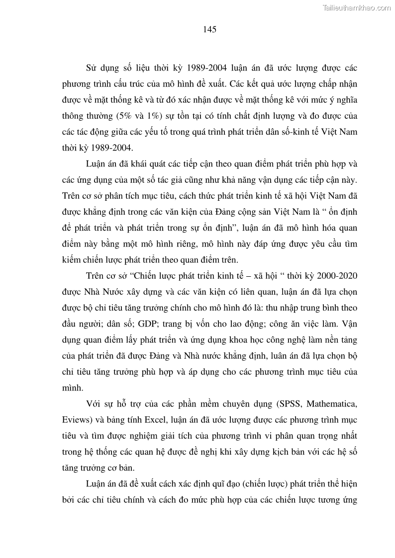 Luận án tiến sĩ kinh tế Hệ thống mô hình đánh giá sự phù hợp của quá trình phát triển dân số - kinh tế Việt Nam - 25 Trang 145