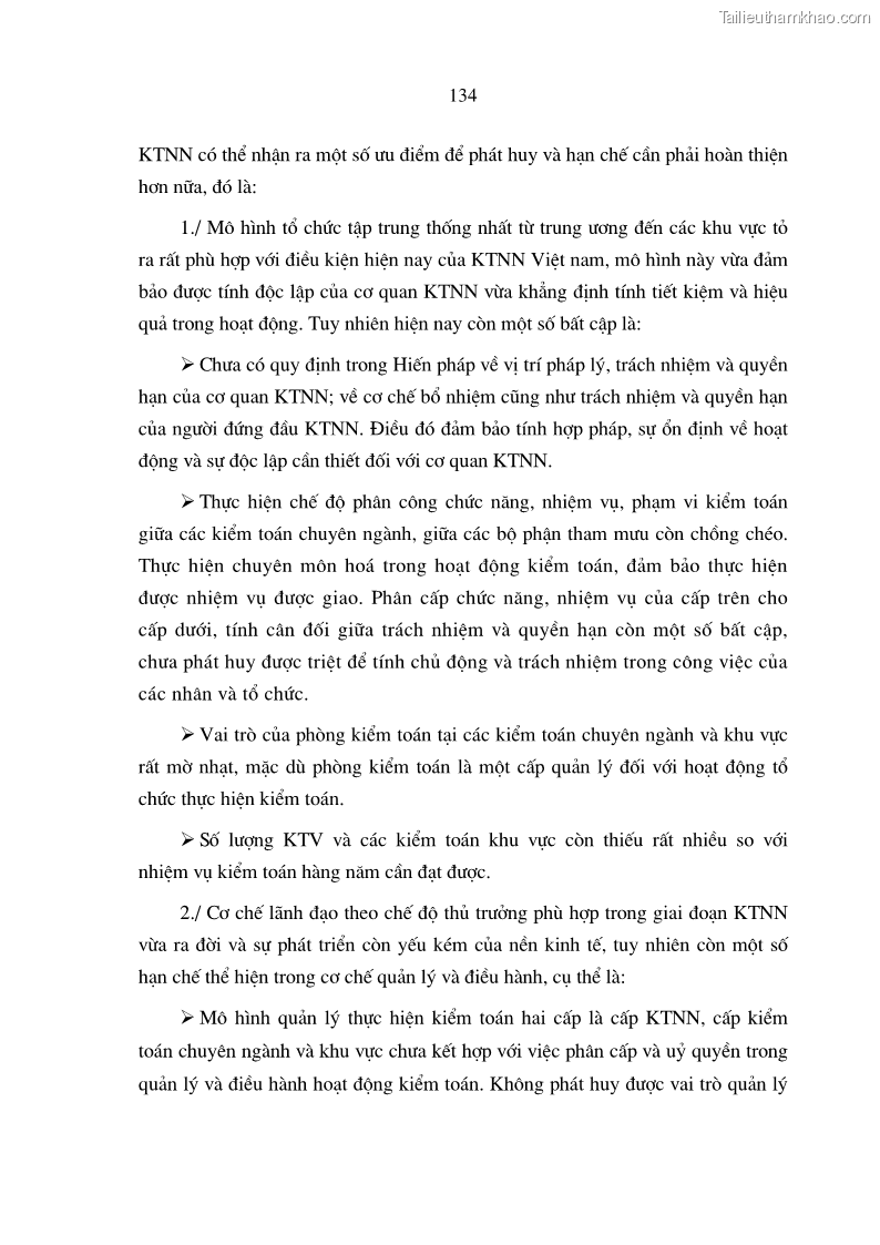 Luận án tiến sĩ kinh tế Mô hình tổ chức và cơ chế hoạt động của kiểm toán nhà nước Việt Nam - 23 Trang 133
