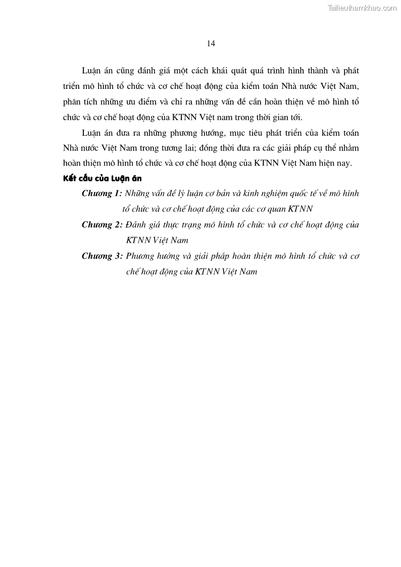 Luận án tiến sĩ kinh tế Mô hình tổ chức và cơ chế hoạt động của kiểm toán nhà nước Việt Nam - 3 Trang 13