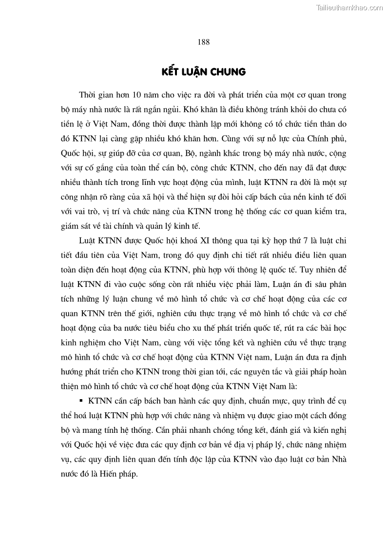 Luận án tiến sĩ kinh tế Mô hình tổ chức và cơ chế hoạt động của kiểm toán nhà nước Việt Nam - 32 Trang 187