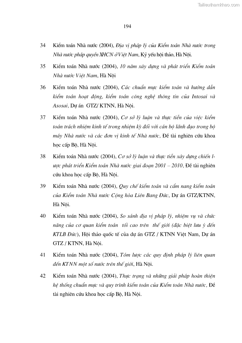Luận án tiến sĩ kinh tế Mô hình tổ chức và cơ chế hoạt động của kiểm toán nhà nước Việt Nam - 33 Trang 193