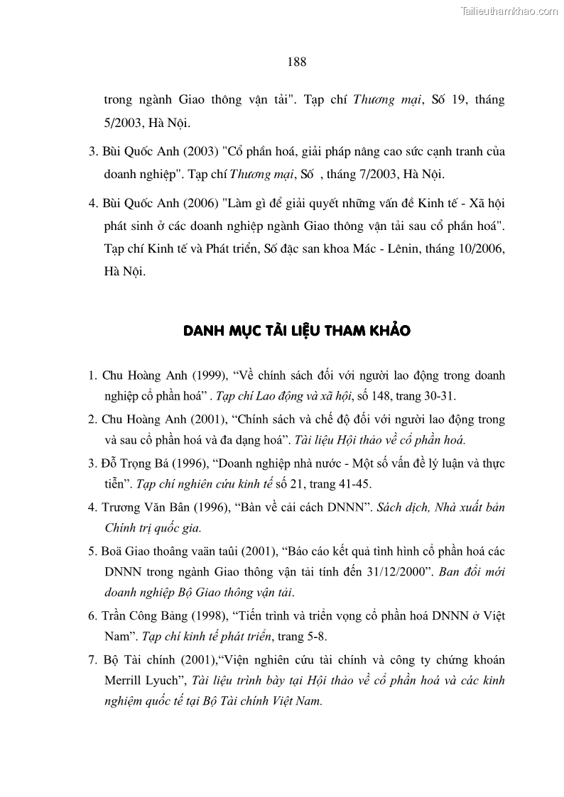 Luận án tiến sĩ kinh tế: cổ phần hóa Những vấn đề lý luận và thực tiễn sau cổ phần hóa các doanh nghiệp nhà nước trong ngành giao thông vận tải ở Việt Nam lấy ví dụ trong ngành giao thông vận tải - 32 Trang 187
