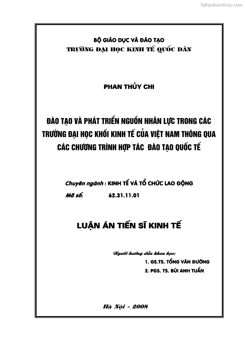 Luận án tiến sĩ kinh tế Đào tạo và phát triển nguồn nhân lực trong các trường Đại học khối Kinh tế của Việt Nam thông qua các chương trình hợp tác đào tạo quốc tế - 1 Trang 1
